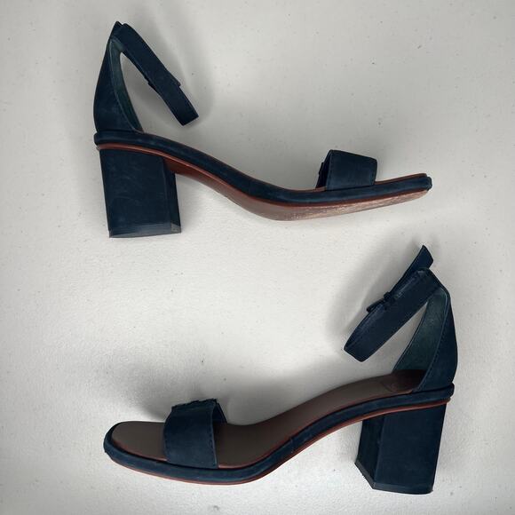 Tory Burch Navy Gabrielle Leather City Block Heel Sandal Size 8 - Picture 4 of 10